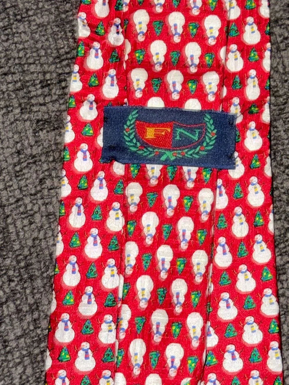 100% Silk Christmas Snowman Tree Necktie Red Holiday Tie Made in USA
